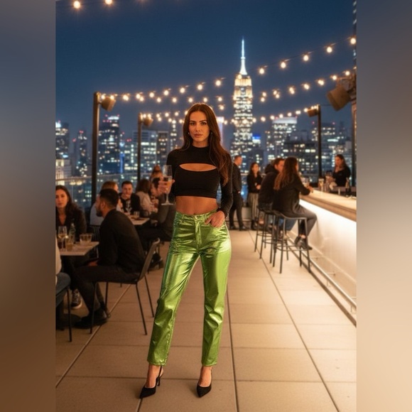 Galactic Glow Pant Womenswear Underwear Lady Metallic Shimmer High Waist - Picture 3 of 16